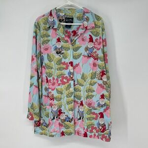 Nick and Nora Womens Pajama Sleepshirt Long Sleeve Gnomes Floral Print XXL